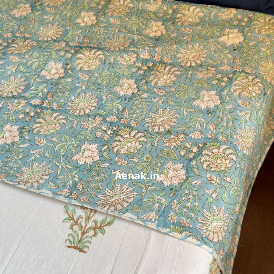 Blue Marigold Handblock Duvet/Quilt Cover