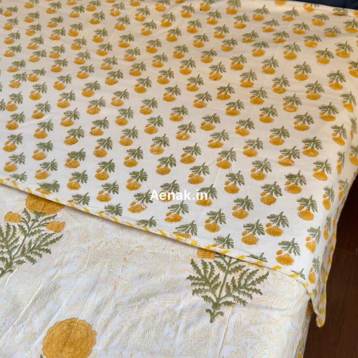 Turmeric Yellow Paani Jaal Handblock Duvet/Quilt Cover