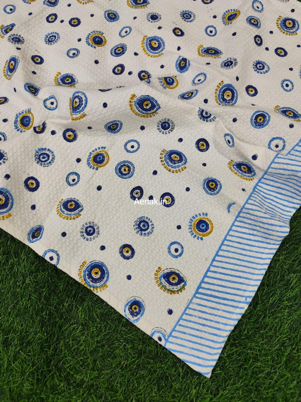 Blue Circle Handblock Waffle Cotton Bathing Towel