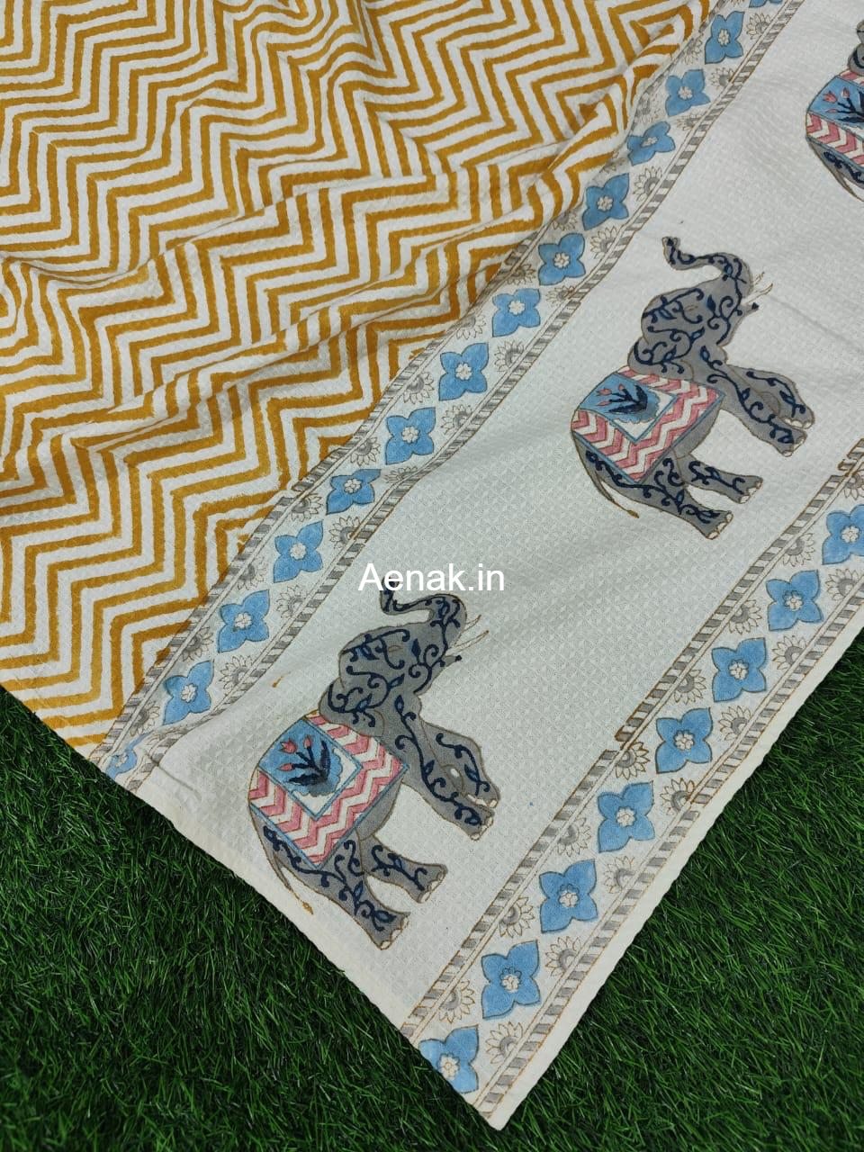 Yellow Chevron Handblock Waffle Cotton Bathing Towel