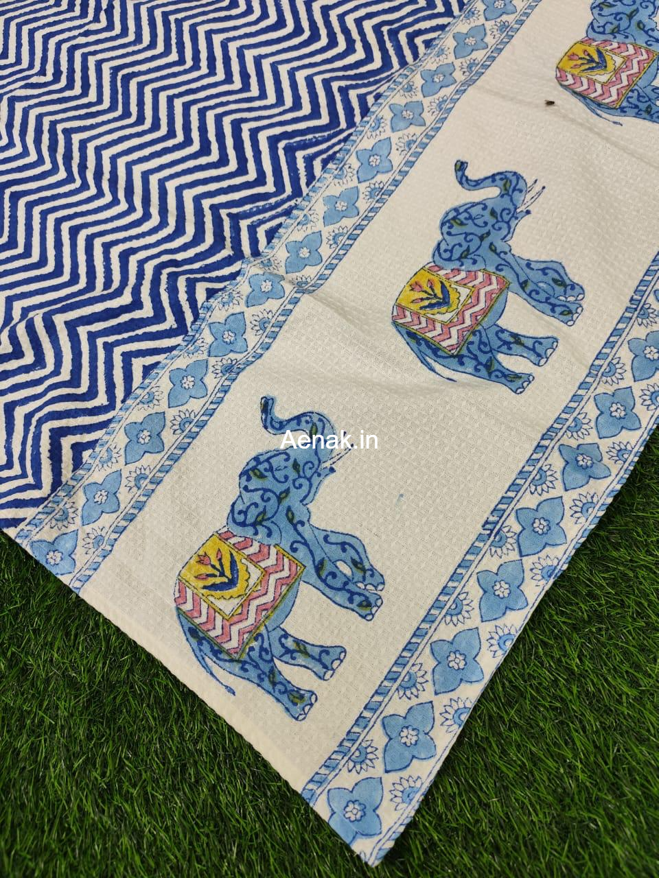 Blue Chevron Handblock Waffle Cotton Bathing Towel