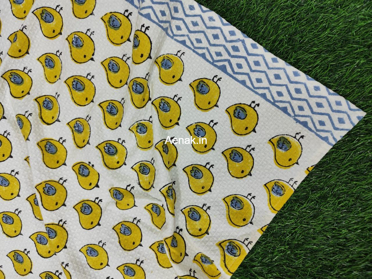 Yellow Sparrow Handblock Waffle Cotton Bathing Towel