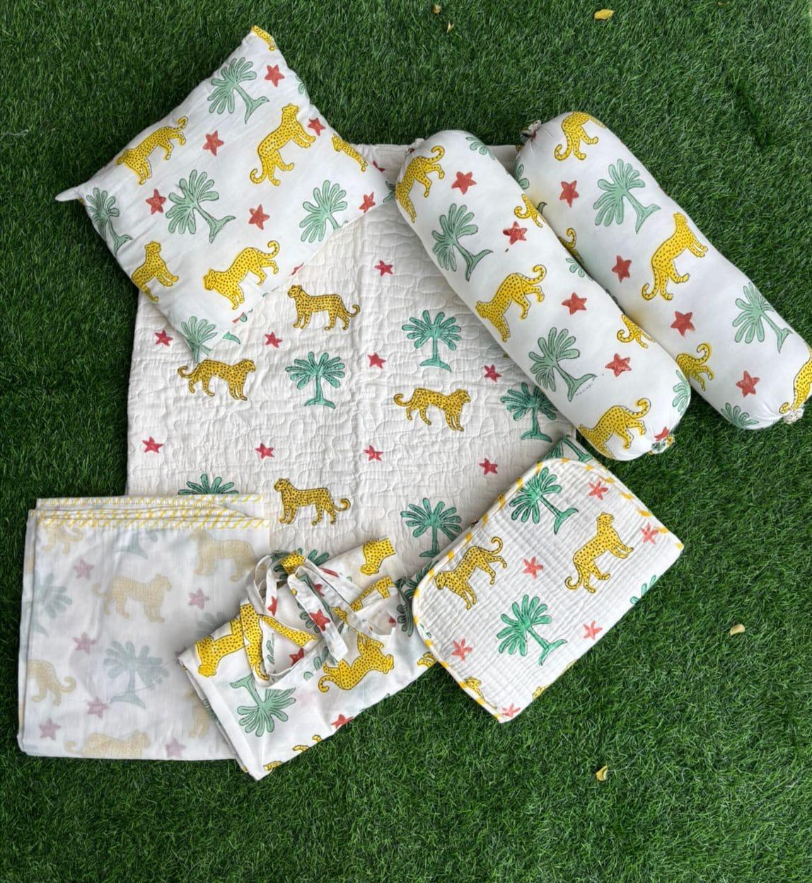 Yellow Cheetah Elephants Newborn Baby Kit Set
