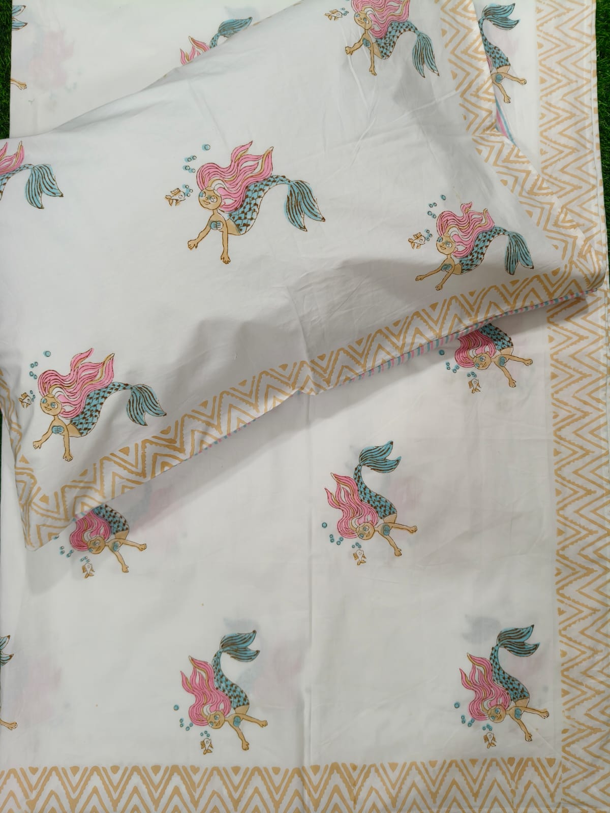 Jal Pari Handblock Premium Cotton Kids Bedsheet