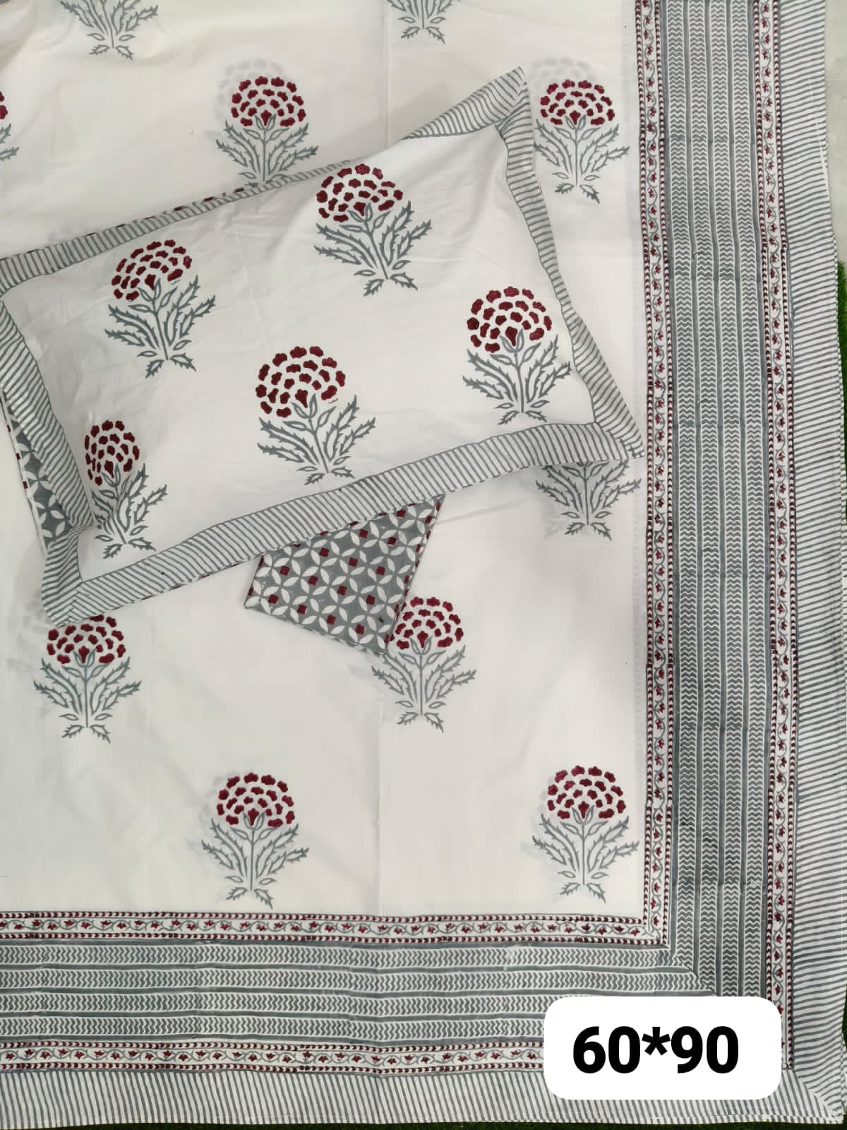 Red Marigold Handblock Premium Cotton Bedsheet Set