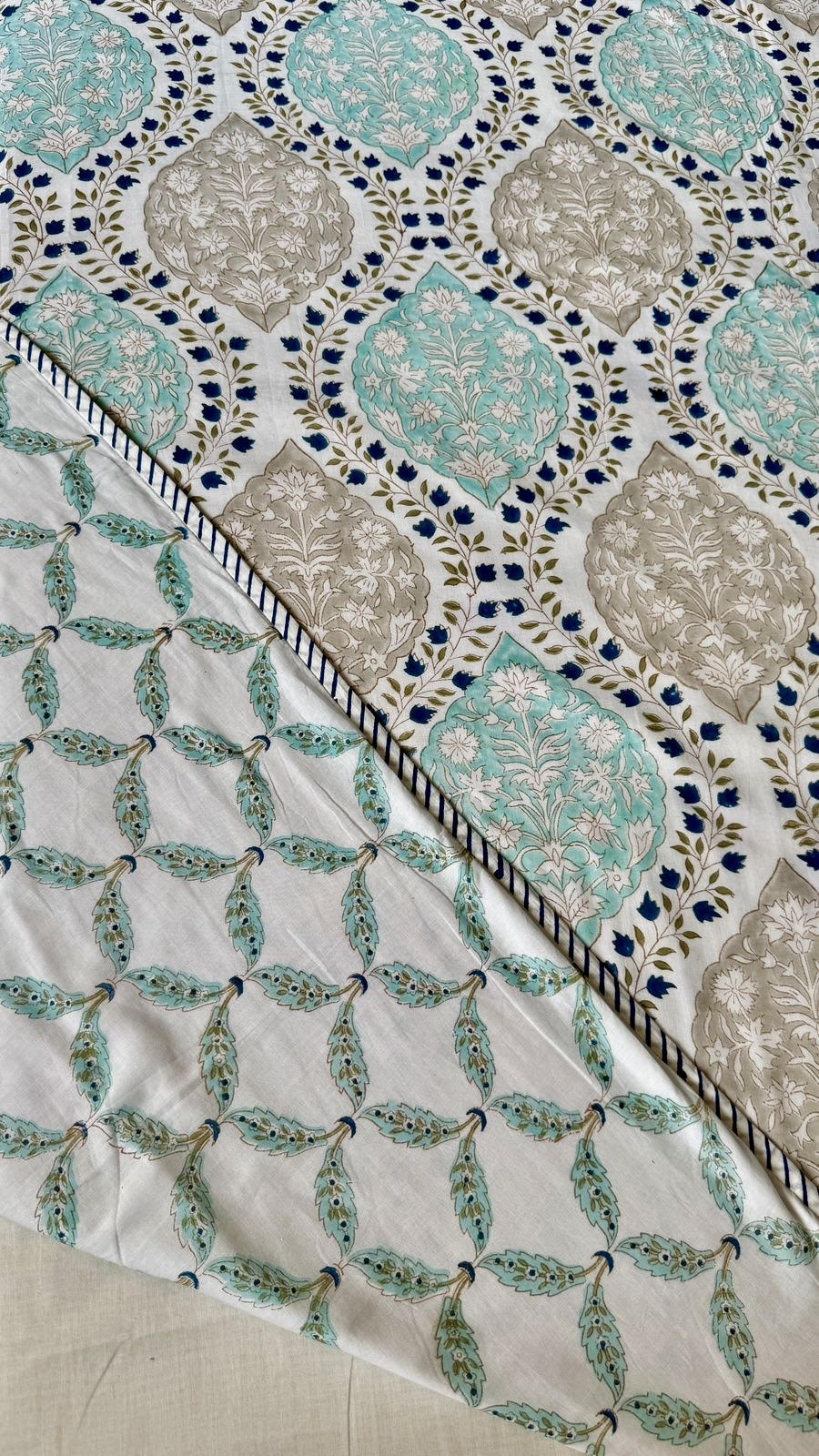 Blue Jaal Handblock Bedsheet + Dohar Combo
