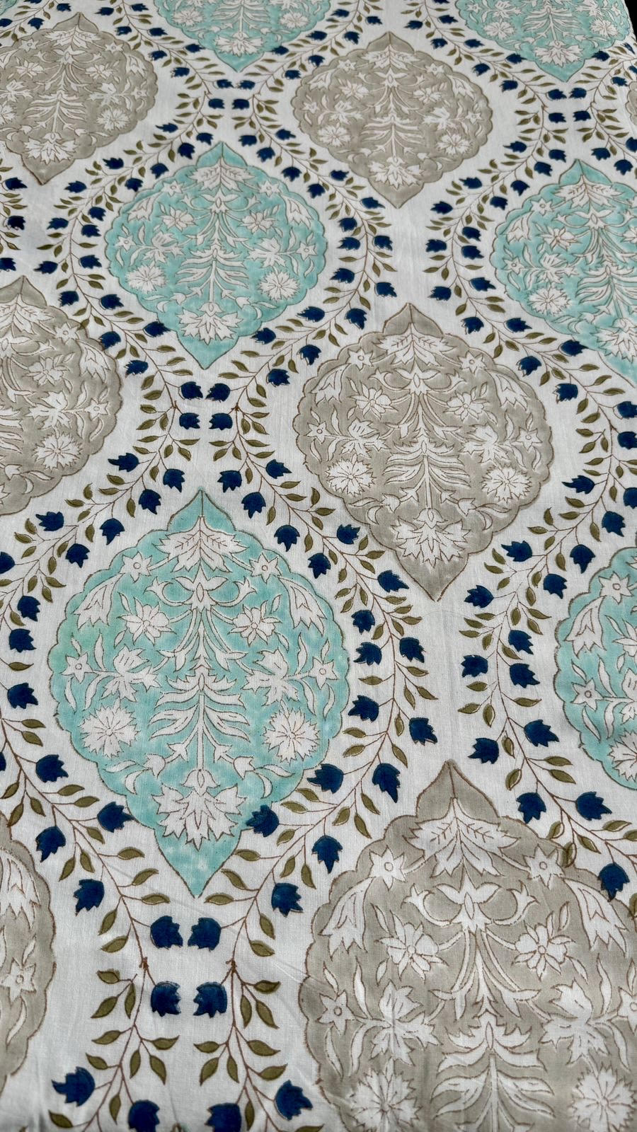 Blue Jaal Handblock Printed Mulmul Cotton Reversible Dohar