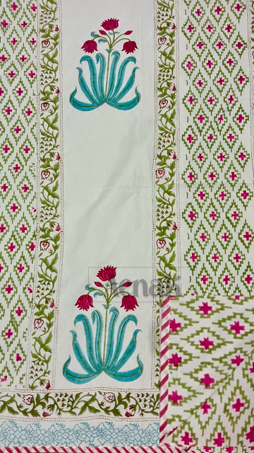 Pink Lotus Handblock Bedsheet + Dohar Combo