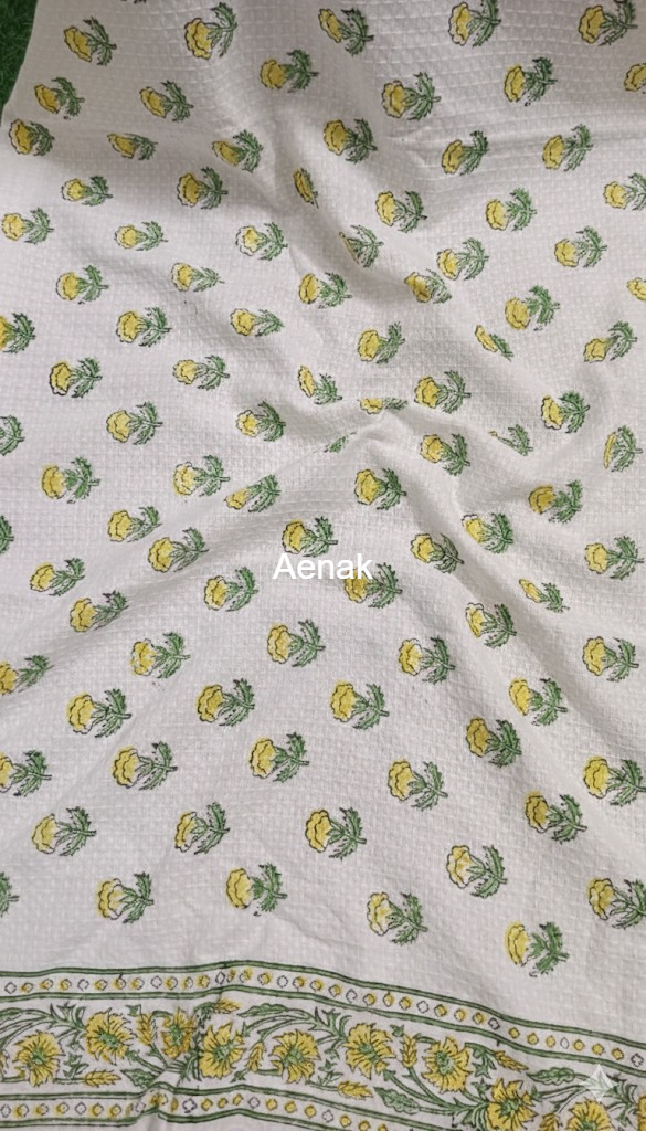 Tiny Yellow Flowers Handblock Waffle Cotton Towel