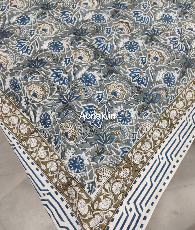 Blue Lotus Garden Handblock Table Cover