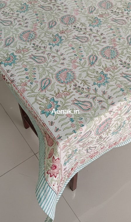 Pink Floral Garden Handblock Table Cover