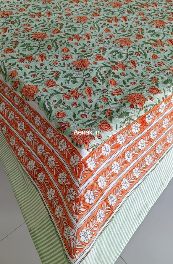 Orange Floral Garden Handblock Table Cover