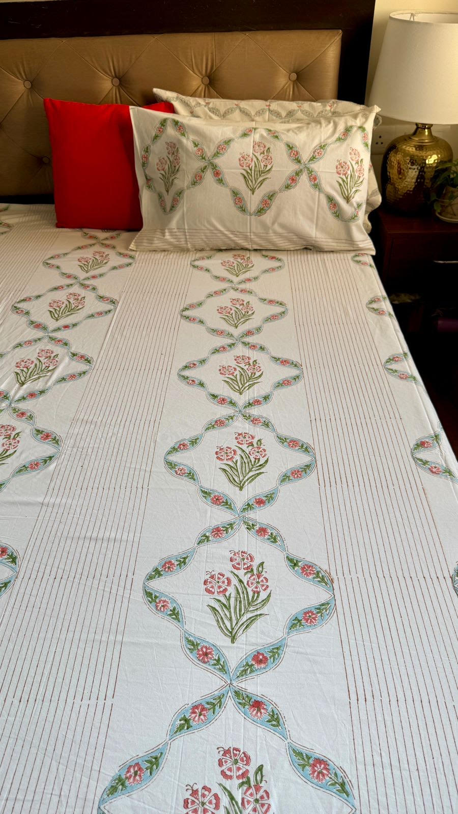 Red Periwinkle Handblock Printed Premium Cotton Bedsheet