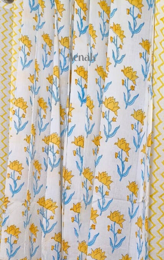 Yellow Pichwai Lotus Eyelet Handblock Curtains