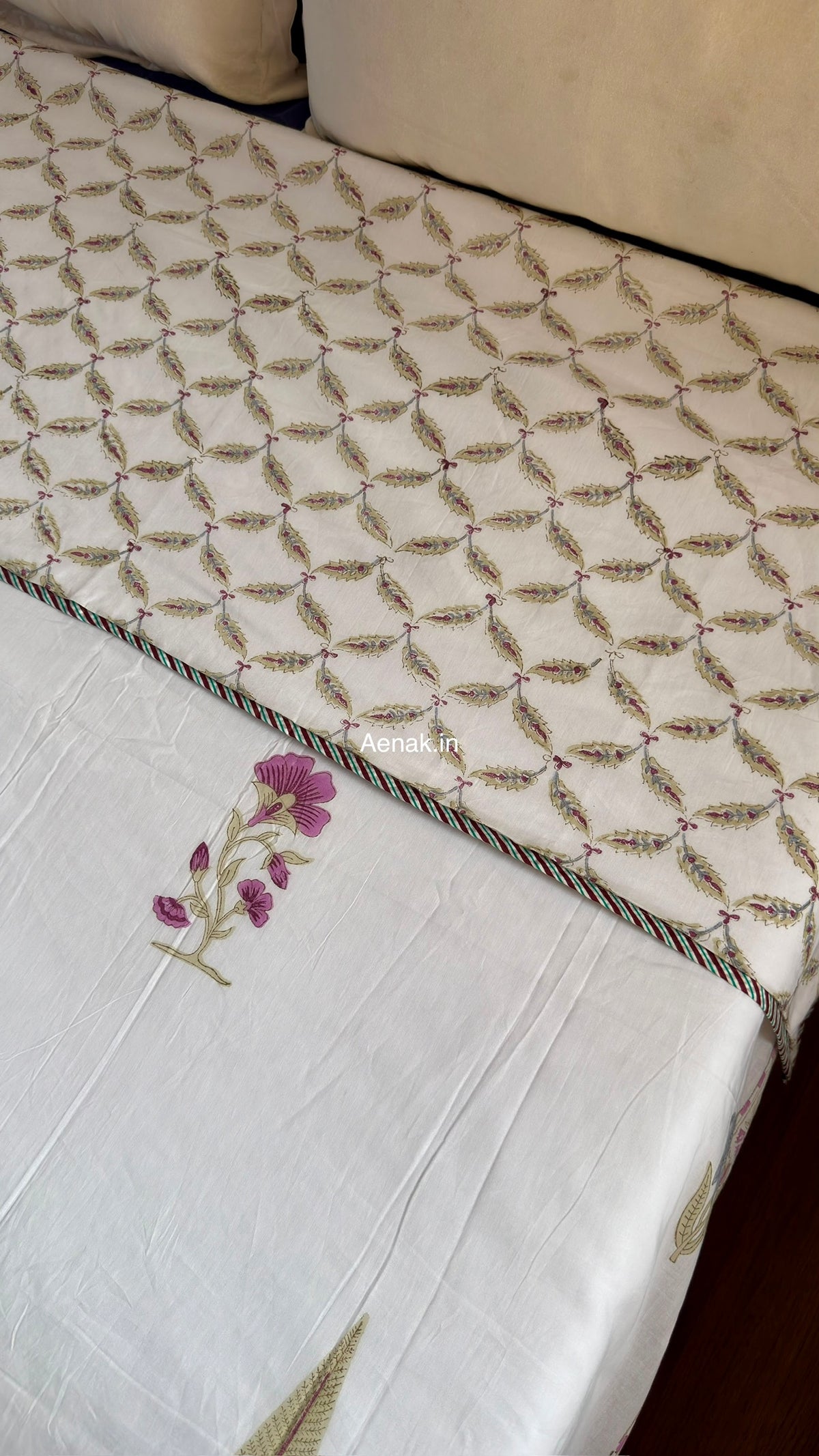 Dusty Mulberry Handblock Mulmul Cotton Reversible Dohar
