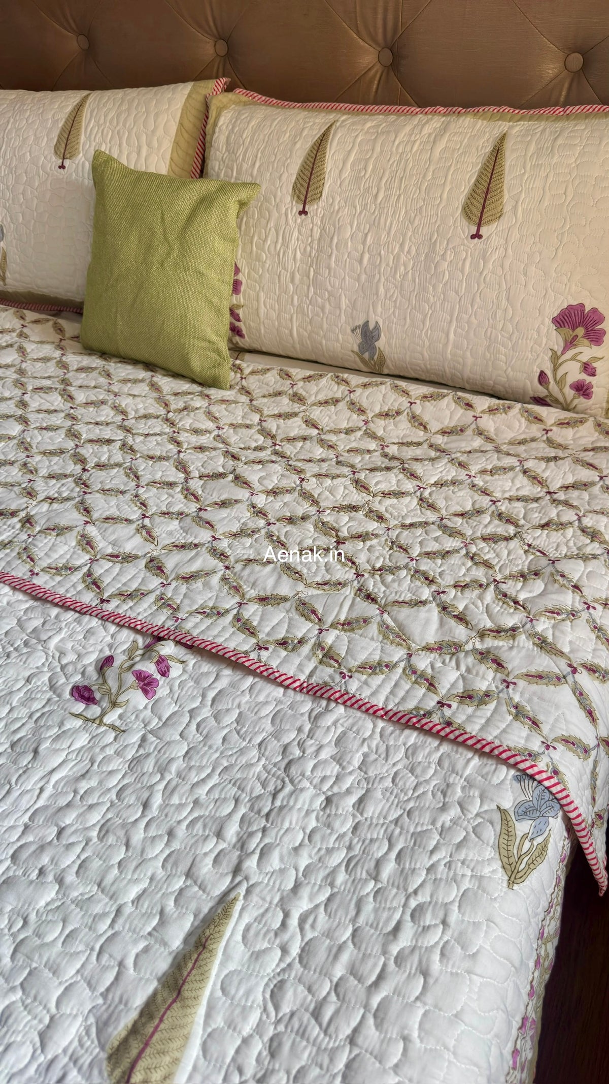 Dusty Mulberry Handblock Reversible Quilted Bedcover Set