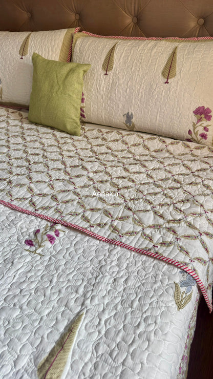 Dusty Mulberry Handblock Reversible Quilted Bedcover Set