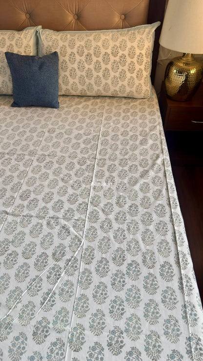 Blue Meher Handblock Premium Cotton Bedsheet