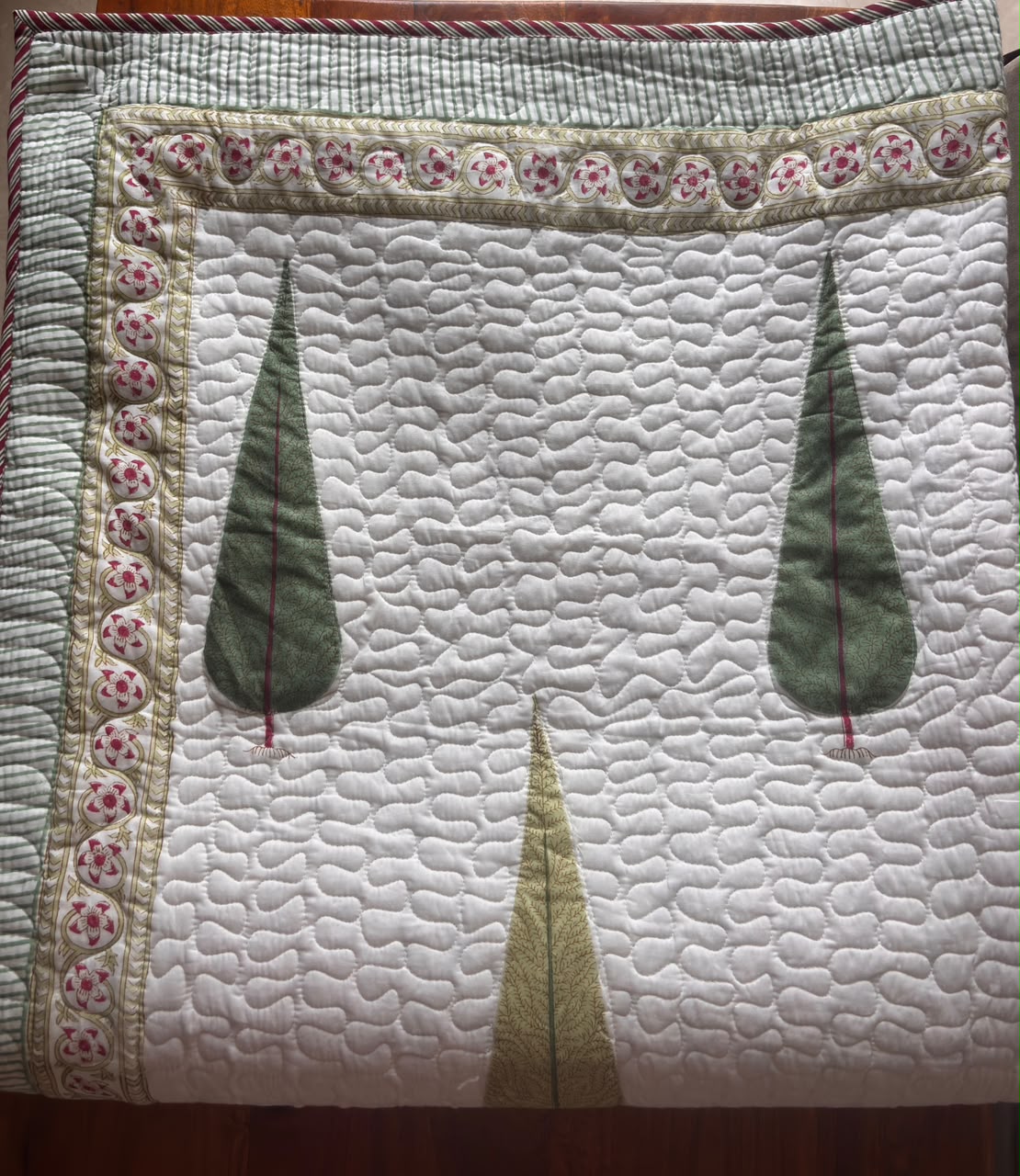Green Cypress Handblock Printed Reversible Quilted Bedcover Set