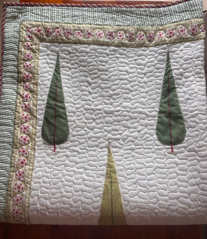 Green Cypress Handblock Printed Reversible Quilted Bedcover Set