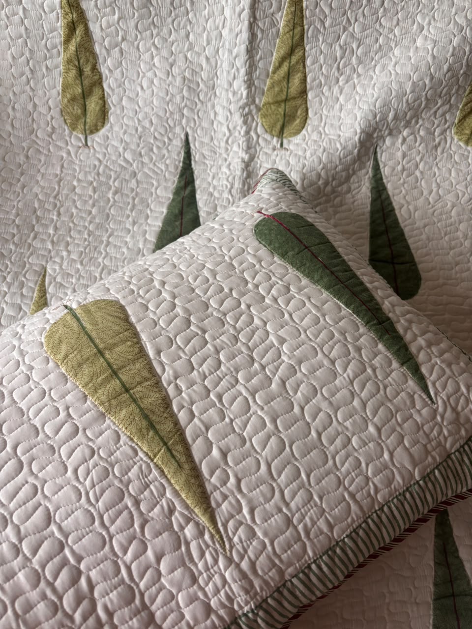 Green Cypress Handblock Printed Reversible Quilted Bedcover Set