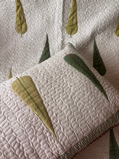 Green Cypress Handblock Printed Reversible Quilted Bedcover Set