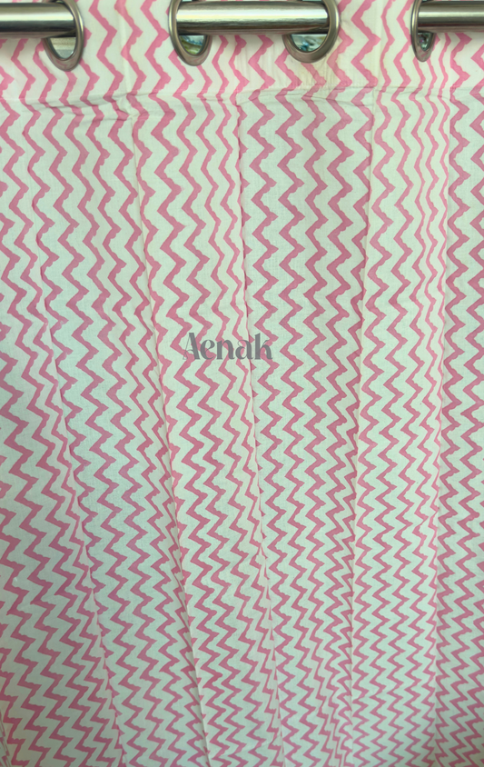 Pink Zigzag Eyelet Handblock Curtains