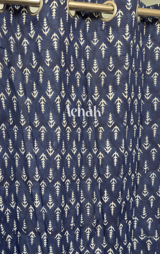 Indigo Blue Eyelet Handblock Curtains