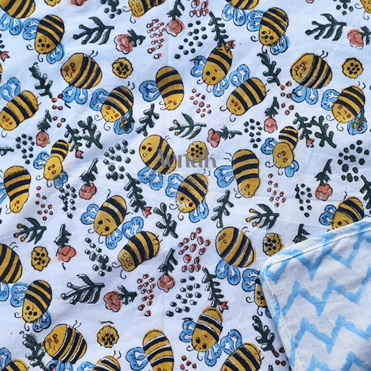 Yellow Bees Reversible Mulmul Cotton Kids Dohar