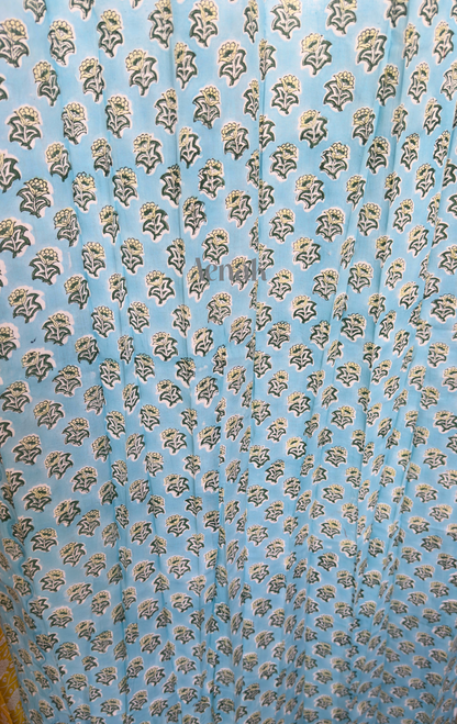 Blue Little Flower Eyelet Handblock Curtains