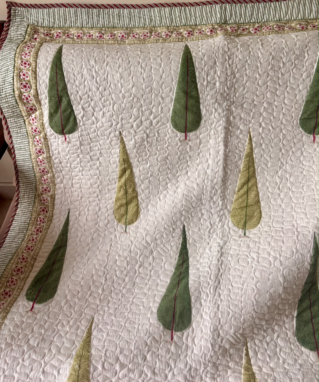 Green Cypress Handblock Printed Reversible Quilted Bedcover Set