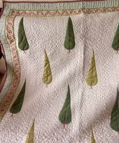 Green Cypress Handblock Printed Reversible Quilted Bedcover Set