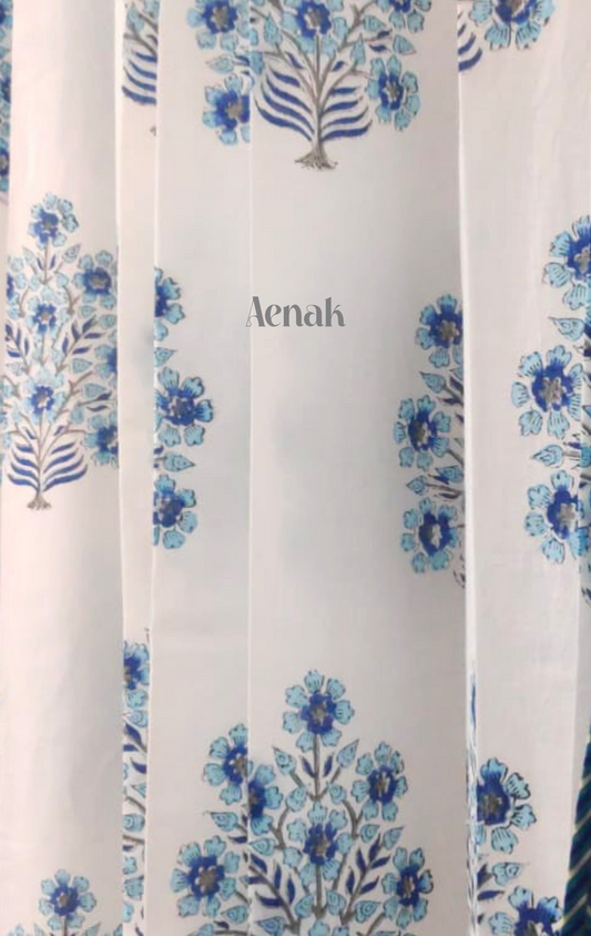 Turquoise Blue Floral Eyelet Handblock Curtains