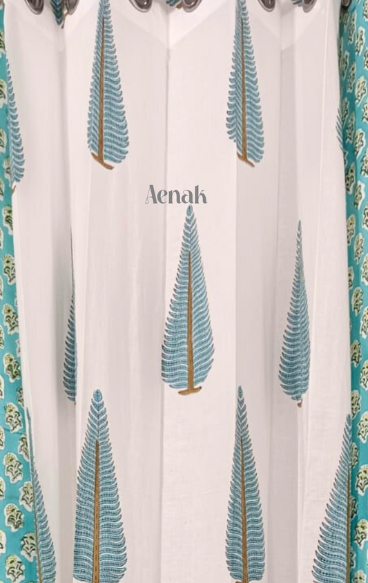 Turquoise Blue Cypress Handblock Curtains