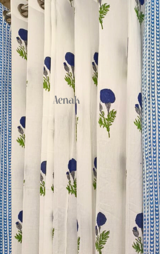 Blue Marigold Eyelet Handblock Curtains