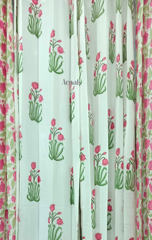 Pink Lotus Eyelet Handblock Curtains