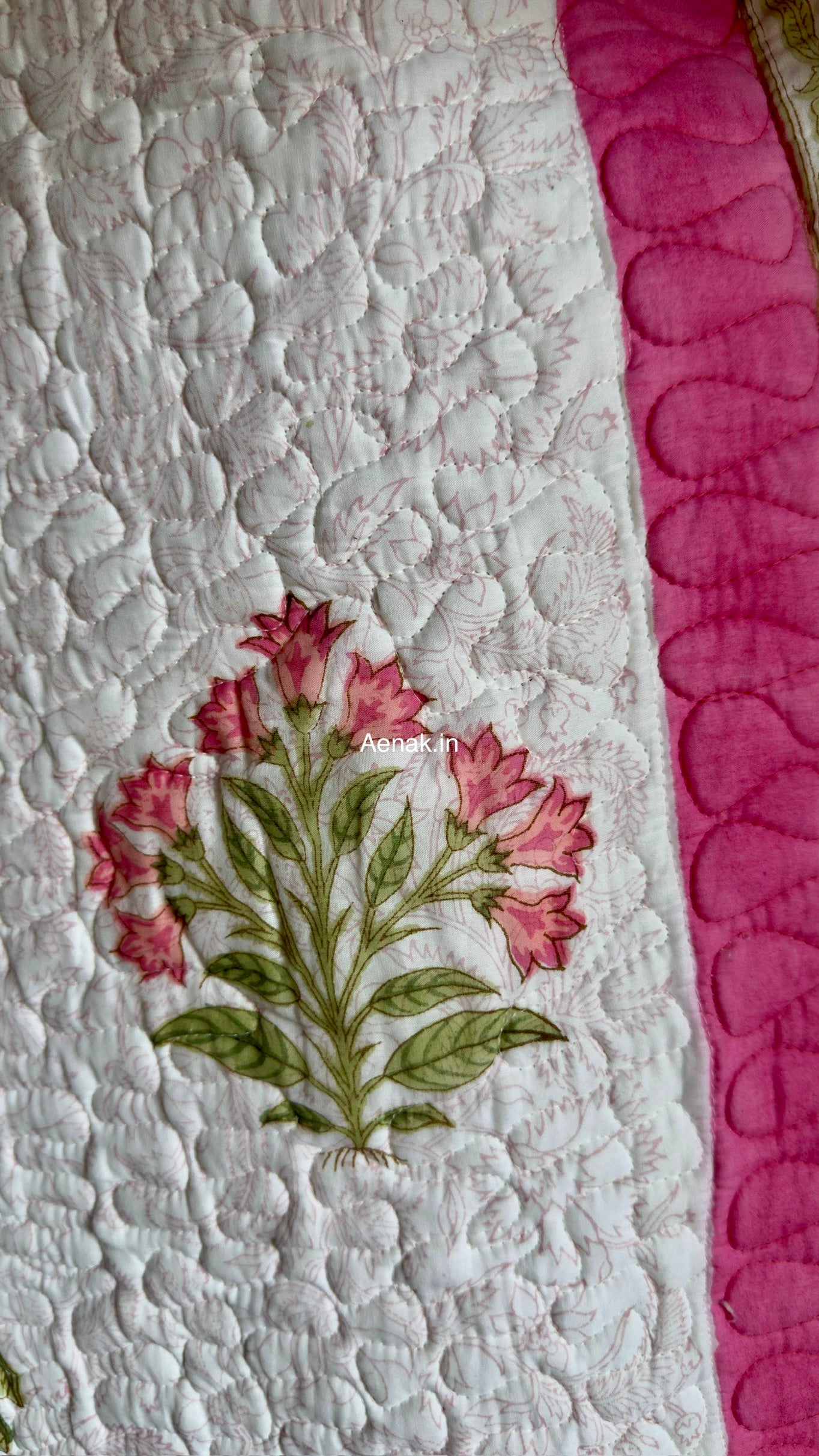 Pink Royal Pani Jaal Handblock Reversible Quilted Cotton Bedcover Set