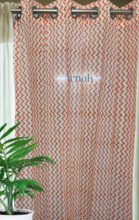 Orange Zigzag Eyelet Handblock Curtains