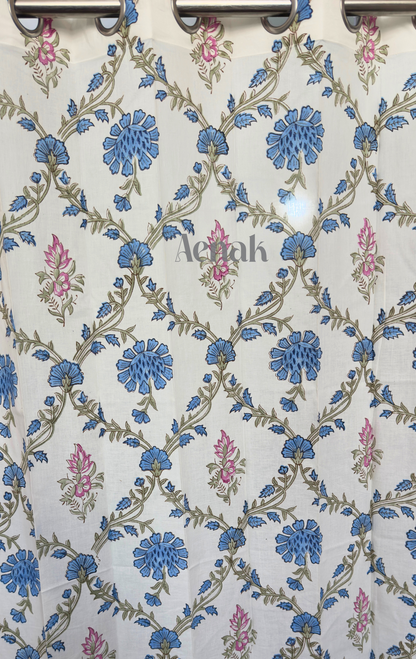 Blue & Pink Jaal Eyelet Handblock Curtains