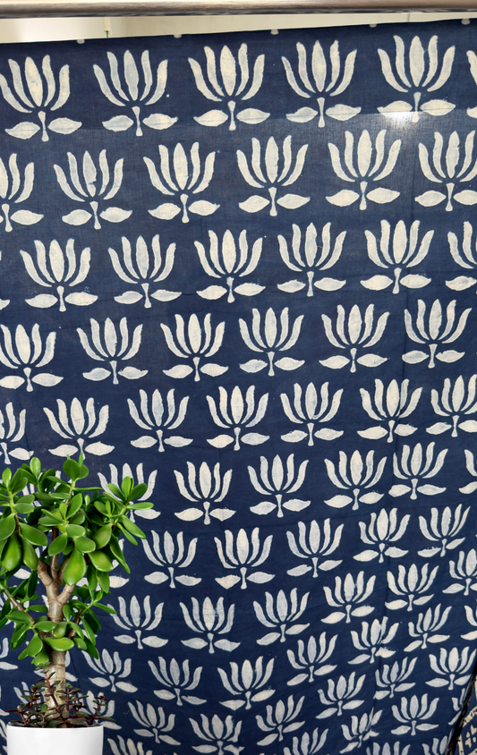 Blue Lotus Eyelet Handblock Curtains