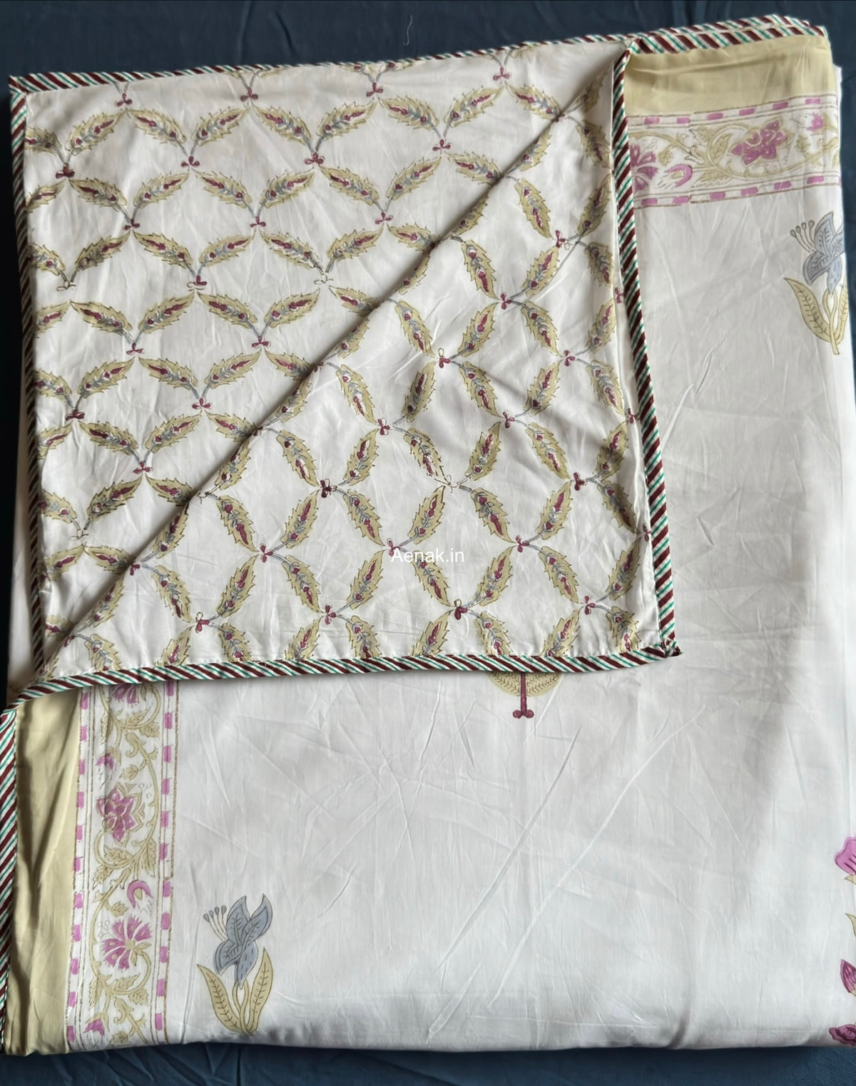 Dusty Mulberry Handblock Mulmul Cotton Reversible Dohar