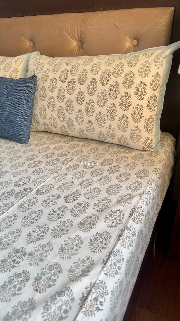 Blue Meher Handblock Premium Cotton Bedsheet