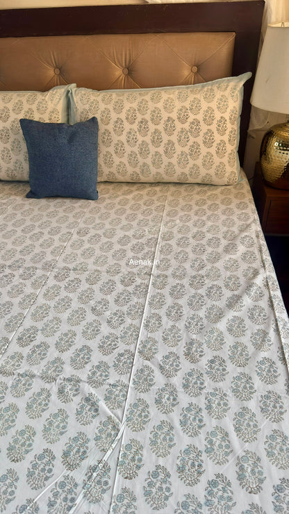 Blue Meher Handblock Premium Cotton Bedsheet
