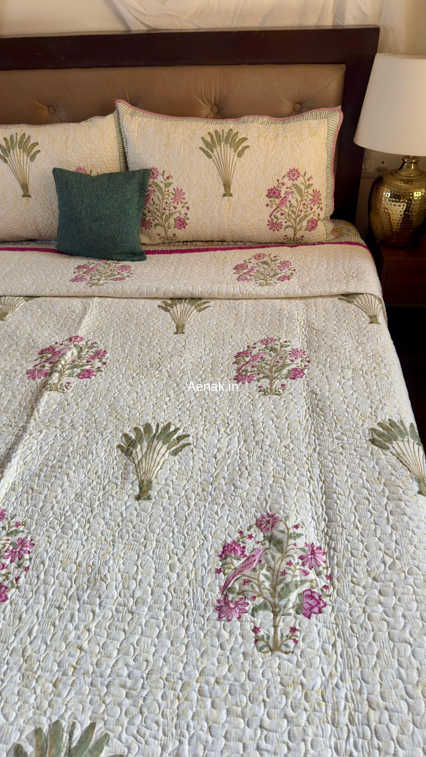 Purple Sparrow Pani Jaal Handblock Printed Reversible Quilted Cotton Bedcover Set