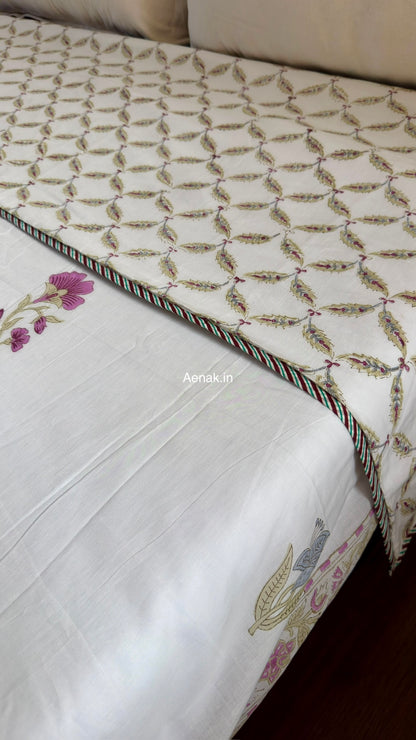 Dusty Mulberry Handblock Mulmul Cotton Reversible Dohar