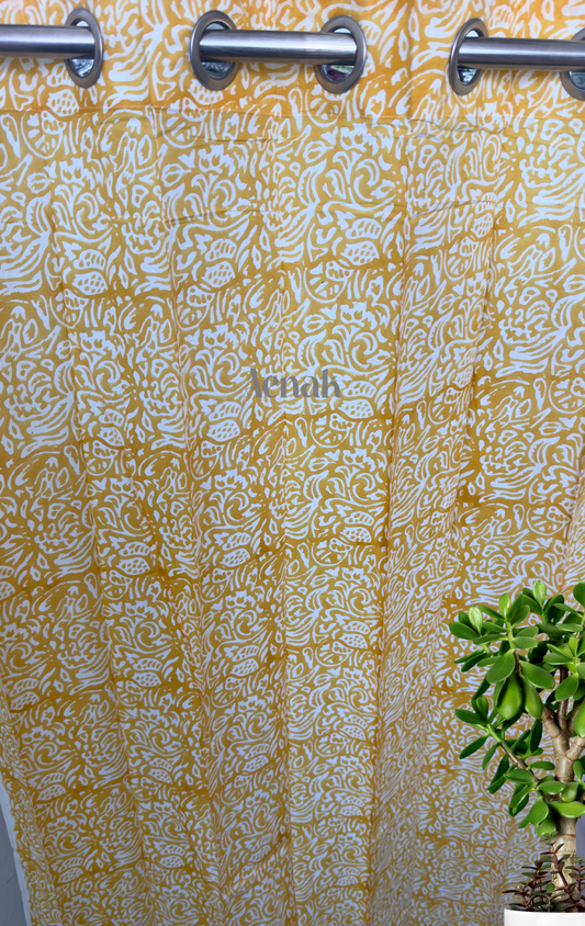Yellow Jaal Eyelet Handblock Curtains