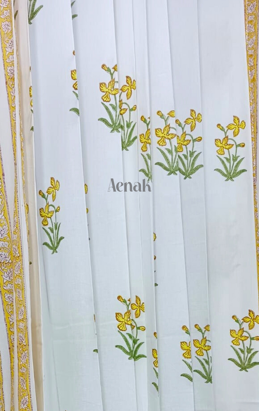 Yellow Periwinkle Eyelet Handblock Curtains