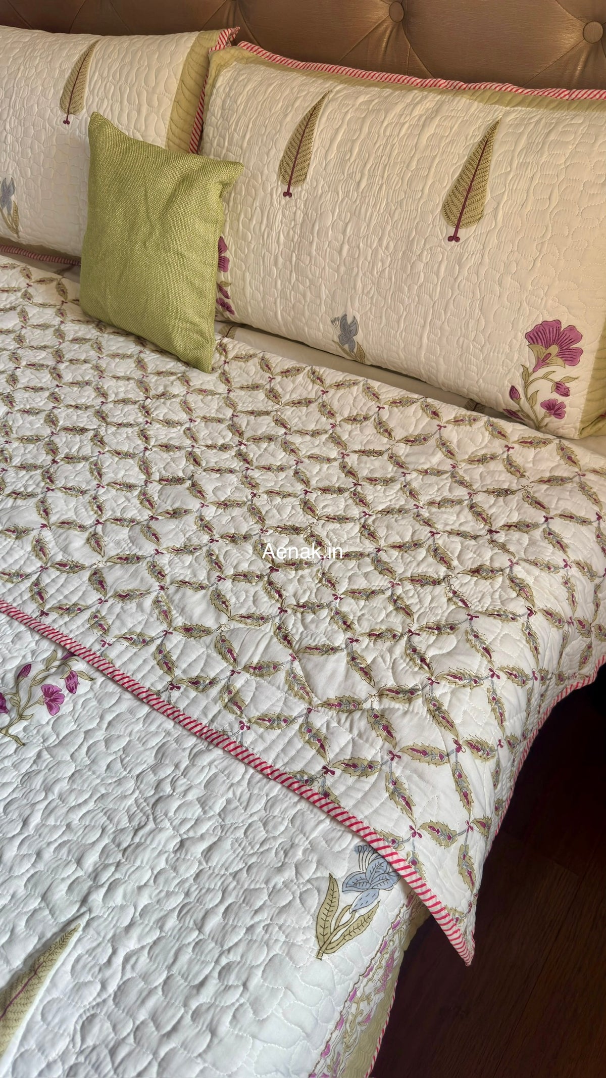Dusty Mulberry Handblock Reversible Quilted Bedcover Set