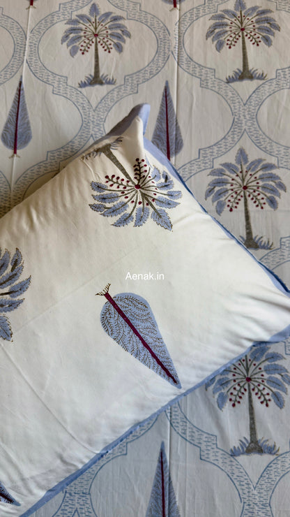 Custom fitted cotton bedsheet in 300 TC percale cotton with Jaipuri style print by Aenak