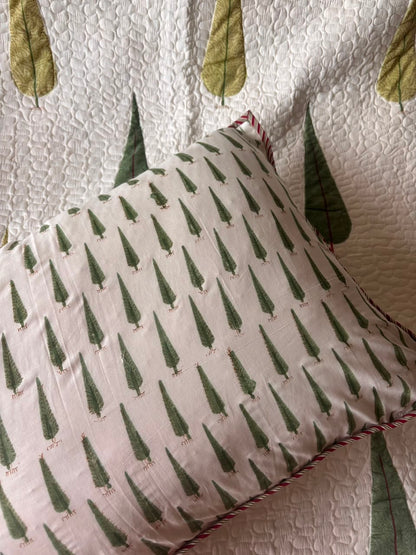 Green Cypress Handblock Printed Reversible Quilted Bedcover Set